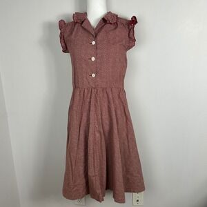 YMC London Linen Ruffle Prairie Romantic Button Front Retro Dress Sz 6 Cottage